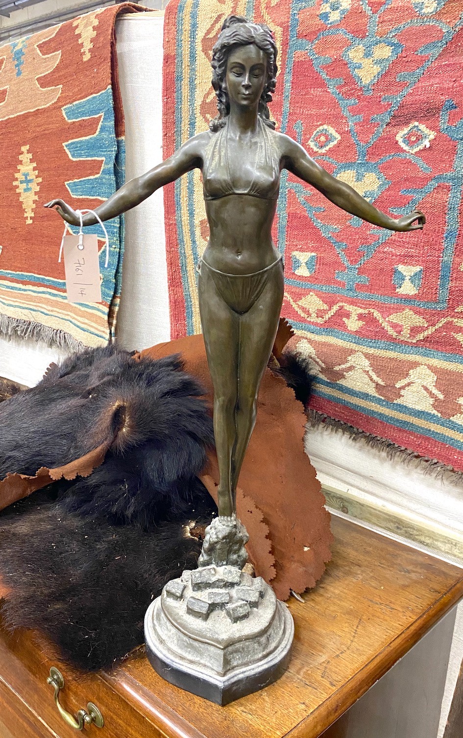 An Art Deco style bronze female bather, height 71cm